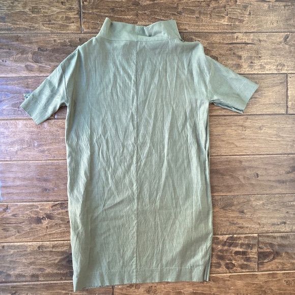 COS Wide Stand Up Collar Dress sz 4 Olive Green Lagenlook Minimalist Modern - Picture 3 of 10